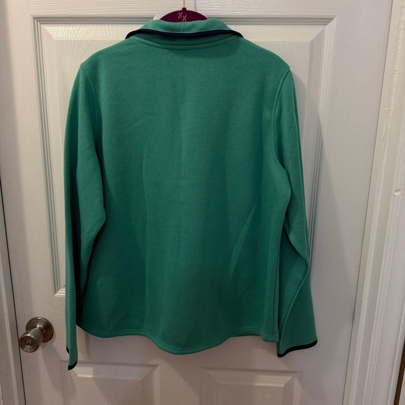 NWT St Johns Bay Women Petite Lg Pullover Fleece Sweatshirt Green Blue Snap Neck - Picture 10 of 14
